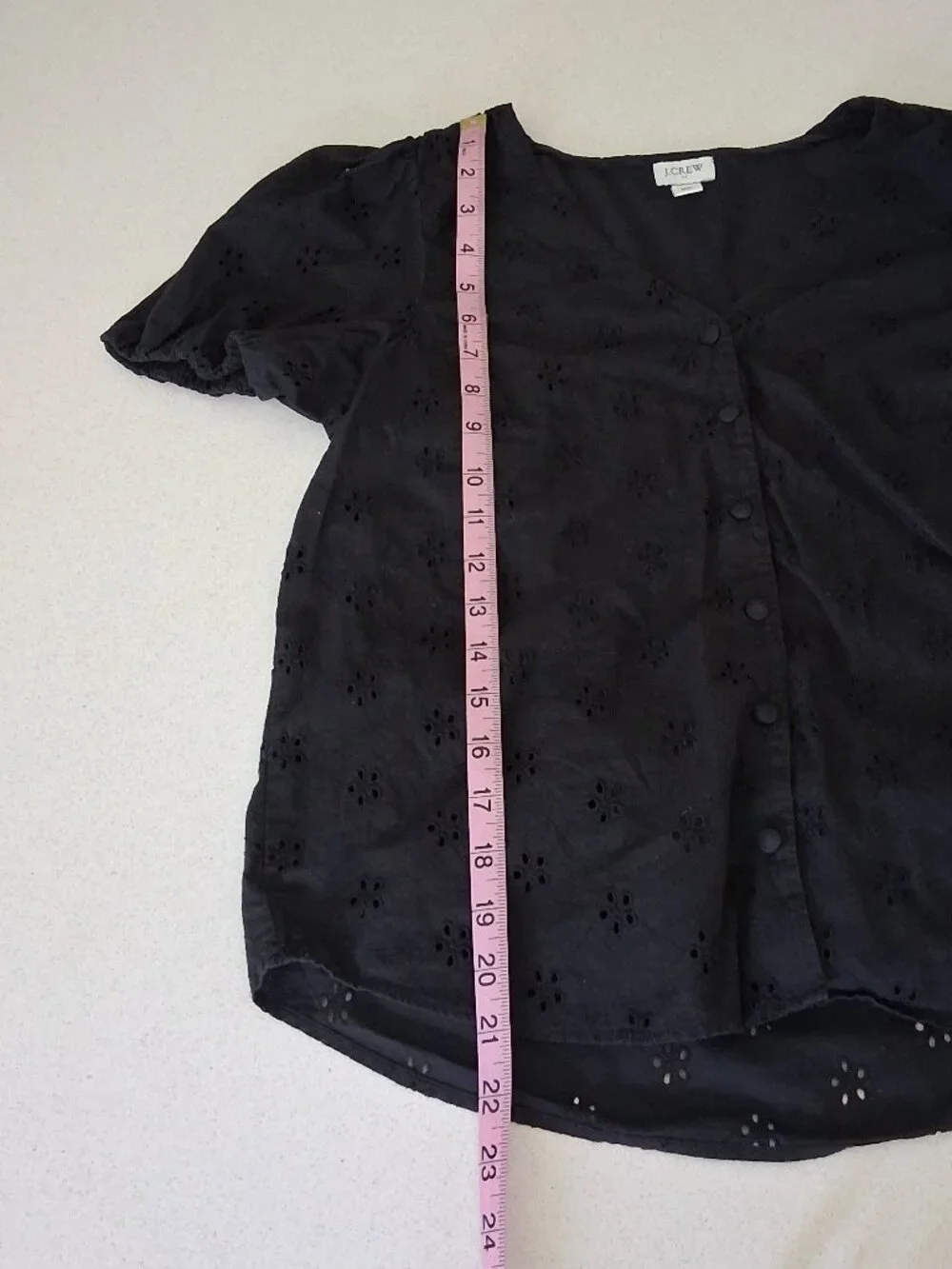 J. Crew Black Eyelet Puff Sleeve Button Down Blouse Women's Size XS